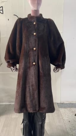 Lautaro Winter Long Brown Thick Warm Soft Faux Mink Fur Coat Women Puff Sleeve Elegant Luxury Chic Fluffy Furry Overcoat 2023