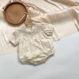 FLM Summer Baby Romper Short Sleeves Princess Lace Collar Solid Color Baby Bodysuit Thin 0-2 Years Old