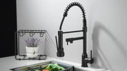 Black Pull Down Kitchen Faucet Dual Spout 360° Rotation Hot Cold Water Mixer Tap Single Handle Deck Mounted Kitchen Sink Crane
