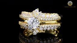 Newshe Yellow Rose Gold 925 Sterling Silver Solitaire Engagement Ring for Women Enhancer Wedding Band Set AAAAA Zircon Jewelry
