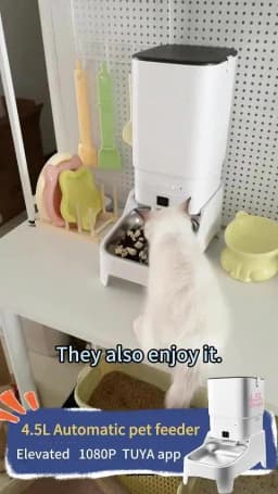 Smart Automatic Pet Feeder with 1080P HD Camera 15cm Elevated 5G WiFi Tuya APP Furpipi Control Automatic Cat Dog Food Dispenser