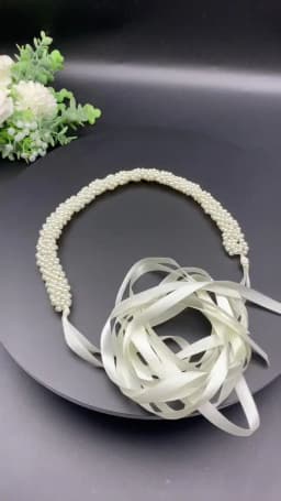 Handmade Pearl Beaded Chain Satin Ribbon Back Tie Wedding Dress Belt Bride Sashes for Wedding Bridesmaids Dress Gown