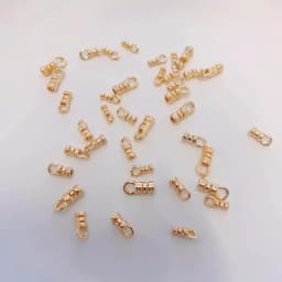 20Pcs 18K Gold Plated Brass Crimp End Caps with Loop Tube Barrel Chains Ends Cap for Diy Leather Cords Bracelet Jewelry Making