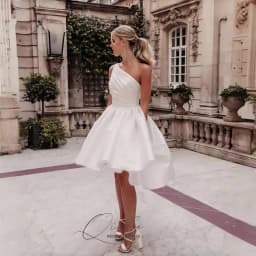 QICHE Modern Satin High/Low Short A-Line Wedding Dresses One-Shoulder Pleat Sleeveless Open Back Vestidos De Noiva Customized