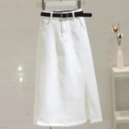 White High-waisted Denim Skirt 2026 New Women's Medium and Long A-shaped Split Hip Skirt