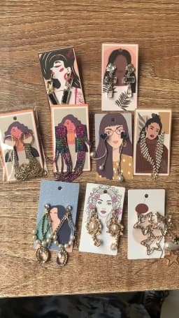 50Pcs 5x9cm White Paper Print Girl Pattern Earring Card Glasses /Brown Face Girl People Jewelry Display Packaging Cards Tags