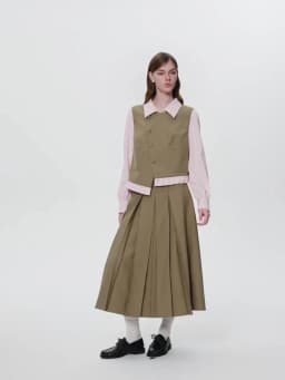 DUSHU Women's College Notes Style Asymmetrical Collar Top and Matching Pleated Skirt Set 2026 Spring New Arrinal Break Outfit