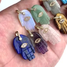 Fatima Hamsa Hand Evil Eye Pendant Lapis Lazuli Amethysts Rose Quart Natural Stone Charm For Making Necklace Bracelet Accessorie