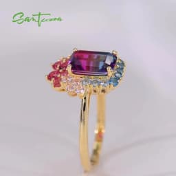 SANTUZZA Real 925 Sterling Silver Ring For Women Sparkling Synthetic Green Spinel Gorgeous Wedding Party Gifts Fine Jewelry