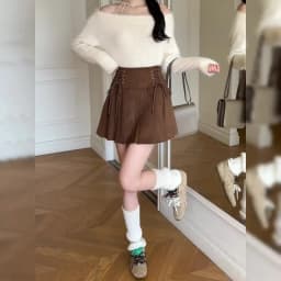 Women's 2025 New Collection Suede A-Line Skirts High Waisted Pleated Mini Flared Skirt for Autumn Winter, Casual Short Skirt