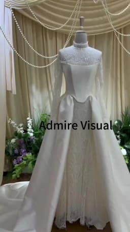 Admire Visual Wedding Dress Mermaid Lace 3 in 1 High Neck With Detachable Train Customized Bride Gowns