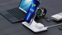KEBIDUMEI 3 IN 1 Fast Magnetic Wireless Charger Stand Foldable Charging Station for Phone 18 17 16 15 Apple Watch Headphones