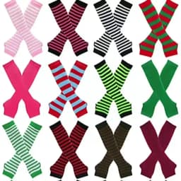 New Long Glove Arm Cover Classic Pink Black and White Striped Fingerless Elbow Gloves Warmer Knitted Wristband