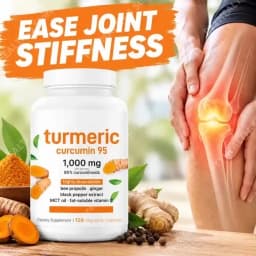 Turmeric Curcumin 95% Capsules Ease Joint Stiffness Soreness, Elevate Antioxidant Levels Black Pepper Ginger 120 Veggie Count