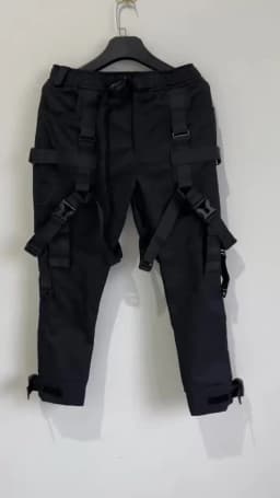 Hip Hop Punk Cargo Pants Man Multi Ribbons Decorative Techwear Pants High Street Tactical Casual Trousers