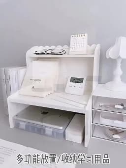 Double Layer Desktop Heightening Storage Rack Office Stationery Book Cosmetic Organizer Shelf Home Decorations Accessories