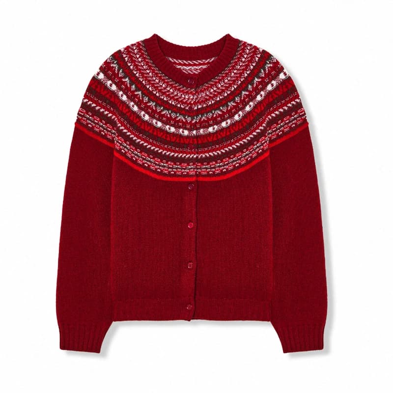 Classic Autumn Winter Woman Sweater Fair Isle Female 100% Merino Wool Knitted Cardigan Cashmere Ladies Long Sleeve Clothing Tops