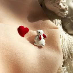 Cute Rabbit Red Heart Asymmetry Stud Earrings For Women Sweet Daisy Flower Animal Earring Birthday Party Wedding Jewelry