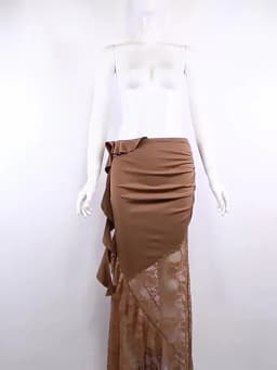 SylCue Mesh Patchwork Long Skirts Women Elastic Waist Solid Ruched Ruffles Tassel Street Fashion Elegant Style Skinny Outfits