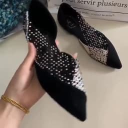 Women's Walking Sneakers, Lightweight Breathable Open Back Flats, Rhinestone Mesh Pointed Toe Dress Shoes for Party & Banquet