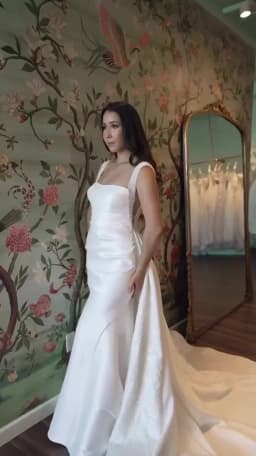 Satin Mermaid Wedding Dress Beaded Strap Square Neck V Back Detachable Overskirt Bridal Gown For Wedding Elopement Shoot 2026