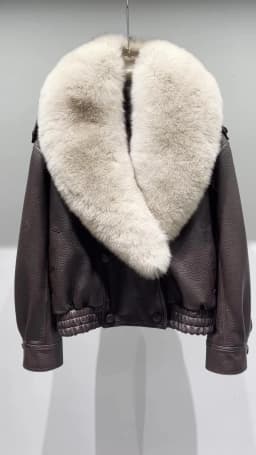 Natural Lambskin Leather Jacket for Women, 100% Genuine leather Fox Fur Leather Women Coat, Long Sleeves, H9021