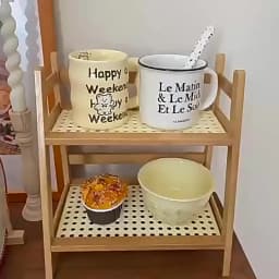 2 Layer Spice Caddy Shelf Bamboo Kitchen Storage Rack Desktop Cabinet Organizer Display Rack Coffee Bar Counter Shelf Cup Holder
