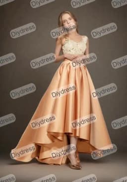 Women's High Low Elegant Prom Party Skirt A-Line Pleated Front Short Back Long Satin Skirt With Pockets For Evening Gown