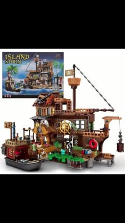 Creative Medieval Pirate Island Fortress Castle Building Blocks Adventure Ship Log Cabin Model Boat Assemble Bricks Toys Gifts