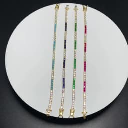 18k Gold Plated 3MM 4 Prong Setted 5A CZ Tennis Chain Bracelet High Quality Green Blue Red Colorful Summer Jewelry