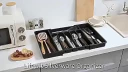 Expandable Utensil Tray Silverware Spoon Organizer Drawer Cover Adjustable Cutlery Tray Drawer Organizer Kitchen