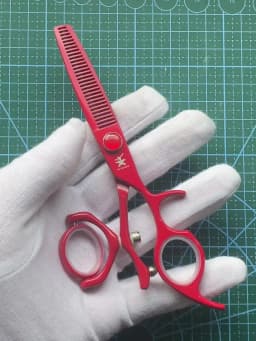 XUANFENG 6 inch Ruby Hair Scissors Barber's Completely Red Cutting Scissors and Thinning Scissors 440c