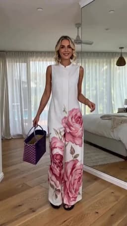 UOOZEE Women's Elegant Chic Big Rose Printed Sleeveless Jumpsuits 2026 New Loose Pockets High Waisted Wide Leg Casual Romper