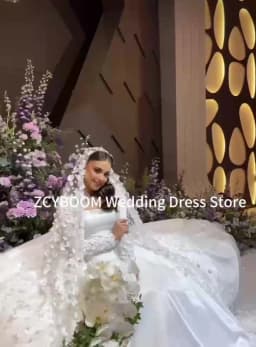 Customized Charming Square Collar Flowers White Wedding Dress 2026 Ball Gown Floor Length Sweep Train Stain Zipper Bridal Gown