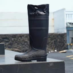 Black High-Top Men's Rain Boots, Adjustable Drawstring Long Boots, Wear-Resistant, Non-Slip, Outdoor Fishing Waterproof Boots, Farm Work Rain Boots, Pvc Water Boots