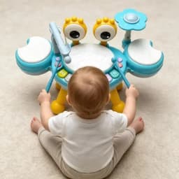 Toddler Big Eyes Crab Hand Drum Percussion Toy, Freely Detachable & Height Adjustable, Comes With Detachable Rattle And Whistle