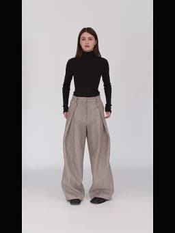 HanOrange 2026 Heavy Weight Winter Retro Herringbone Wool Pressed Double Pleated Trousers Women Wide Legs Pants Gray/Brown
