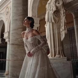 Glitter A Line Women's Wedding Dresses Long Sleeve Lace Appliques Mariage Bride Gowns Customized Off Shoulder Vestidos De Novia
