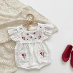 0-2 Years Old Summer Baby Romper for Girls Embroidery Flowers Short Sleeve Newborn Jumpsuit Infant Bodysuit