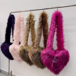 Luxury Fluffy Faux Fur Heart Shape Bag With Slippers For Women Raccoon Brown Teddy Bear Fox Fur Slides Heart Bag Sets Girls