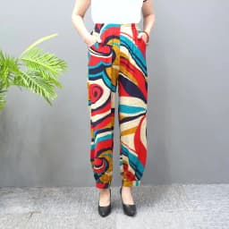 Cotton Silk Pants Women New Spring Summer Elastic High Waist Harem Pants Fashion Printed Casual Wide Leg Pants Female Trousers