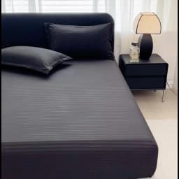 High Quality Striped Embossed Fitted Sheet 1Pc- Microfiber Soft Touch,Breathable Wrinkle Free Anti-Slip, Solid Color Multi-Sizes