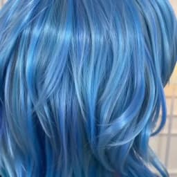 Artificial Medium-Length Straight Blue Salic Cosplay Hairstyle with Bangs - Heat-Resistant, Synthetic, Perfect for Halloween