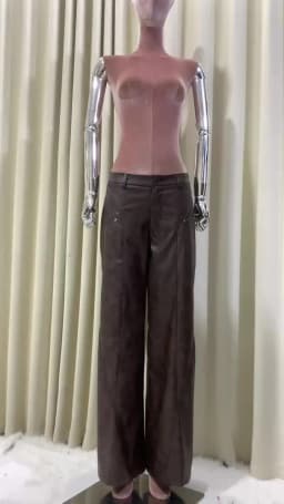 Lautaro Spring Long Loose Casual Soft Distressed Brown Pu Leather Wide Leg Pants for Women High Waist Korean Style Fashion 2024