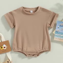 Baby Boy Girl Solid Color Short Sleeve Bubble Romper Oversized T-Shirt Bodysuit Top Summer Baby Jumpsuits Clothes