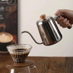 350/600ml Stainless Steel Drip Coffee Pot  Nonstick Gooseneck Drip Coffee Pot Wooden Handle Coffee Pot with Thermometer
