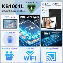 10.1 Inch Android 15 Tablet PC 20(3+17)GB RAM 64GB ROM A333 Five‑Core HD LCD 5000mAh Adult Tablet Full Set with Keyboard Mouse Case Stylus Pen Headphones Black White