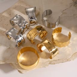 Uworld Unique Stainless Steel Metal Wide Cuff Open Bracelet Bangle 18K Gold PVD Plated Waterproof Fashion Essential Jewelr