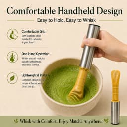 Portable USB Rechargeable Matcha Mixer with Bamboo-Style Whisk Head and Protective Storage Cover for Green Tea Preparation
