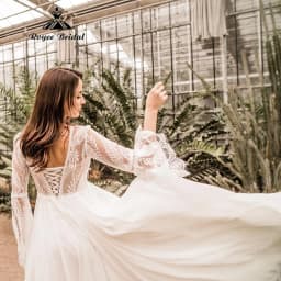 Maternity Long Sleeve Lace Chiffon Boho Wedding Dress for Pregnant Women 2025 Empire Bridal Gown Customzied robe mariee boheme